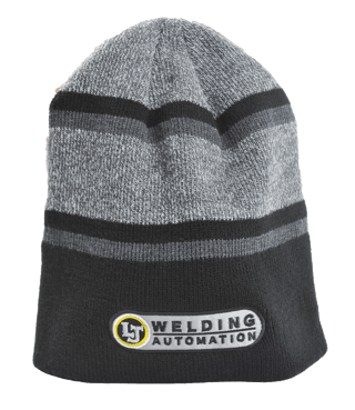 gray and charcoal striped toque