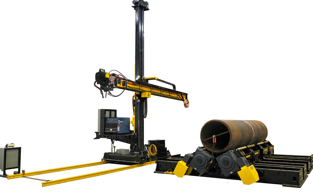 column and boom welding manipulator using subarc with a turning roll set