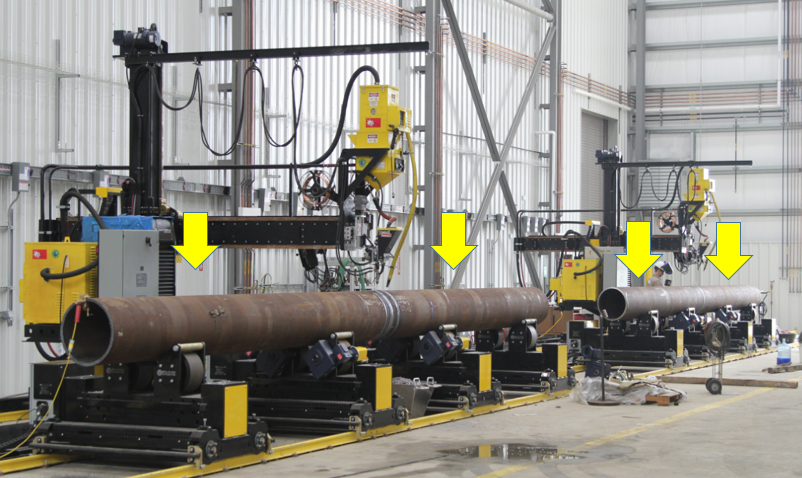 column and boom manipulator and pipe growing line