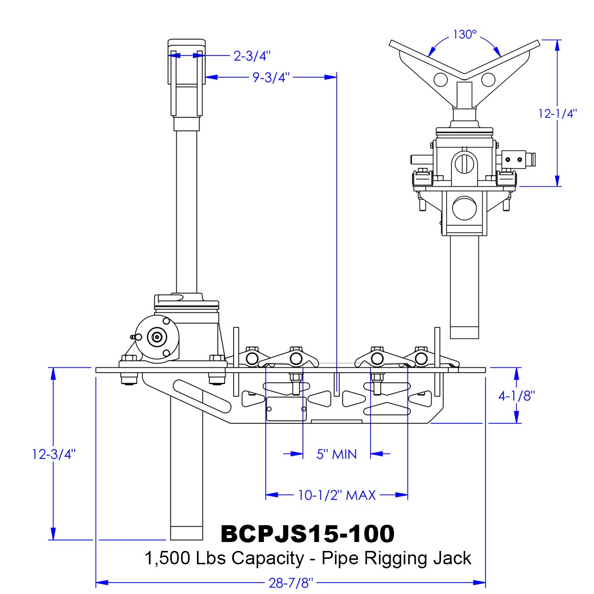 12in max OD pipe rigging jack