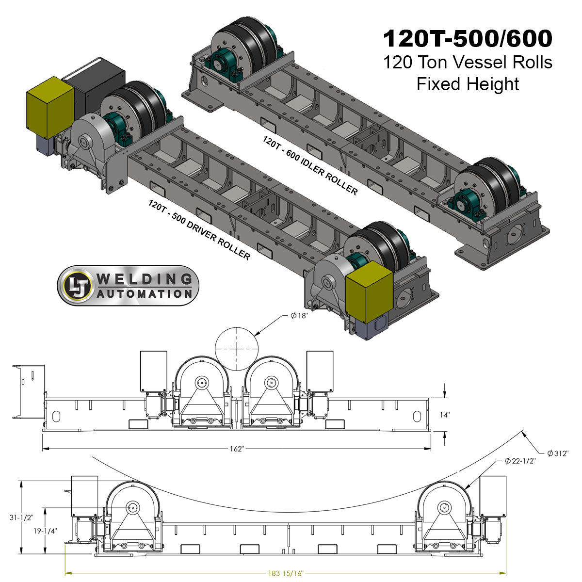 120T-500-600 tank fit up rolls