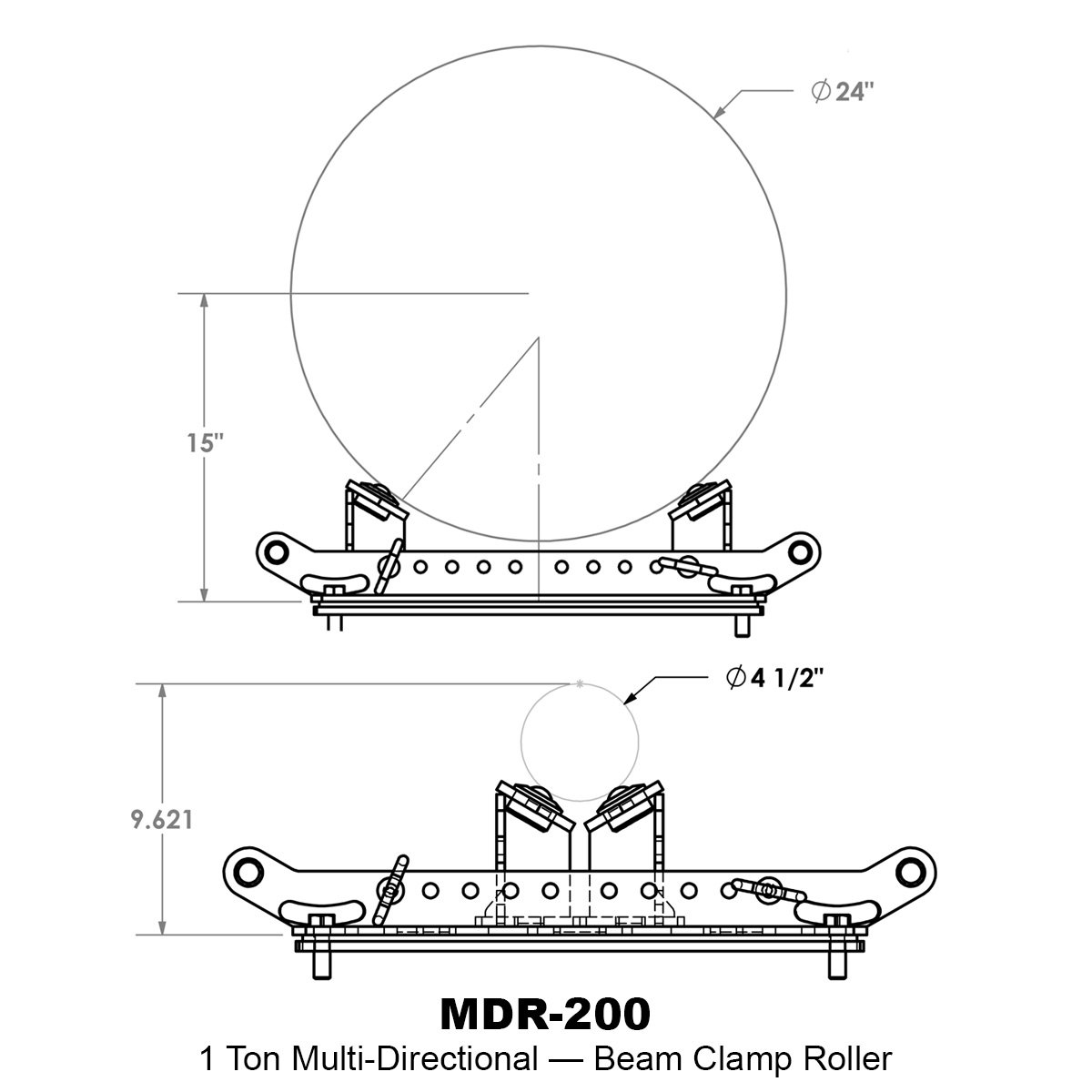 MDR-200 1 ton multidirectional beam clamp rigging rollers