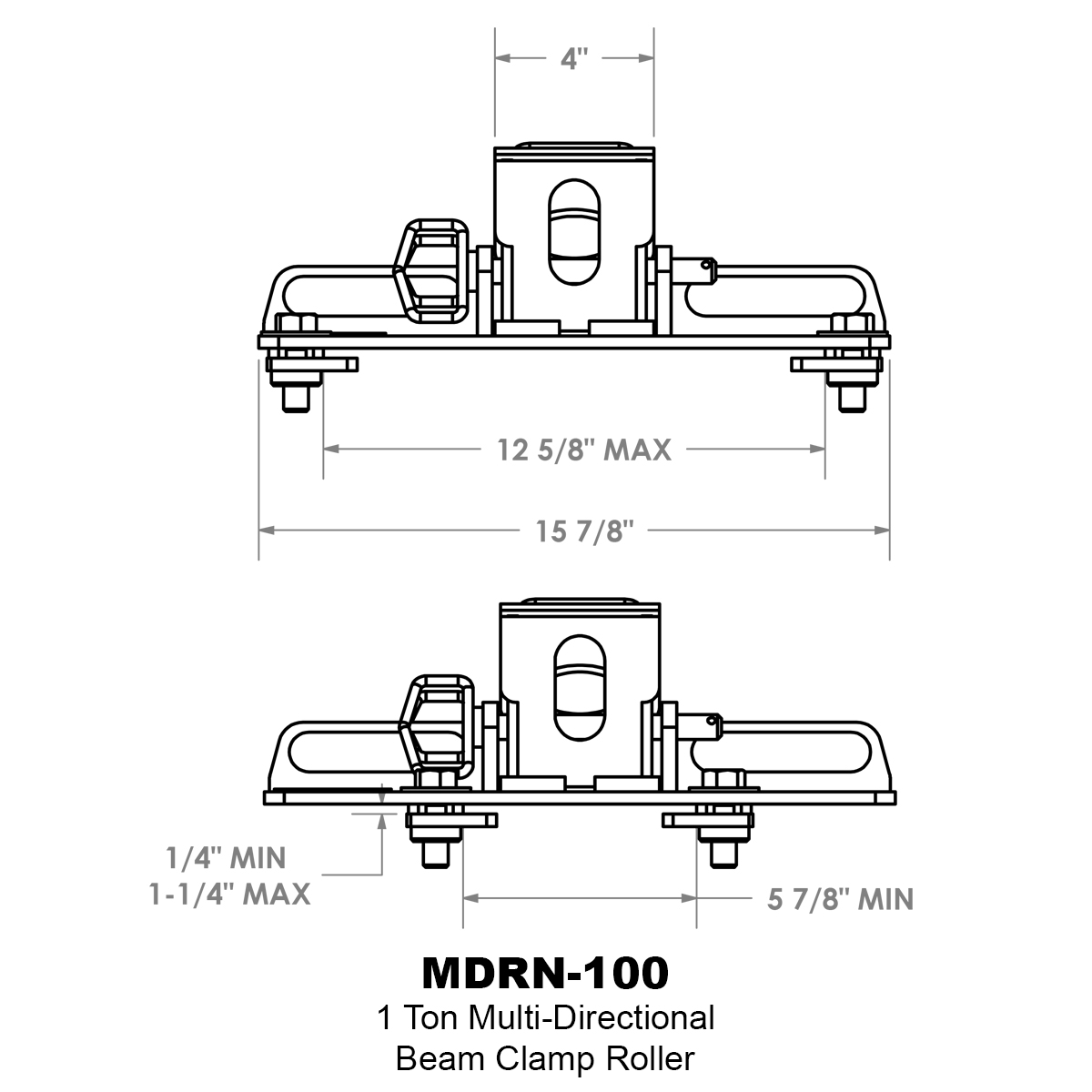 MDRN-100 2000 lbs beam clamp pipe rollers