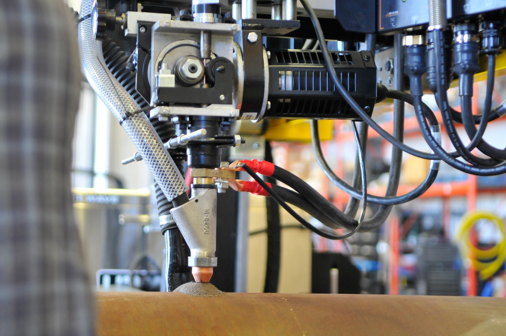 close-up of flux delivery on a column and boom system