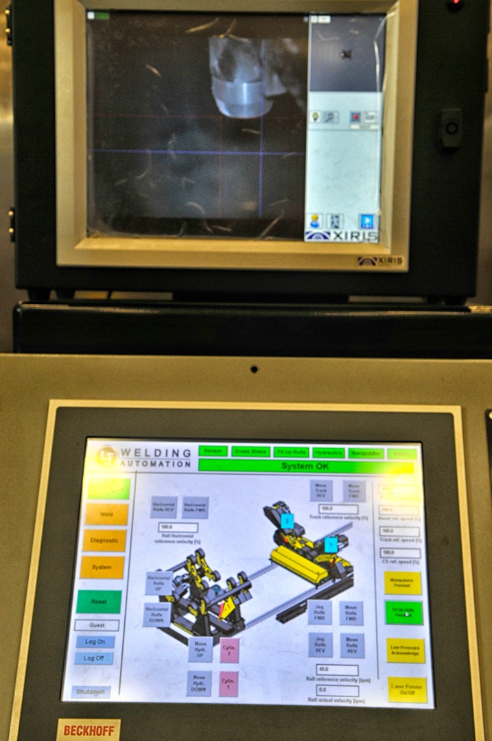 HMI controls for pipe tank alignment rolls and mig manipulator